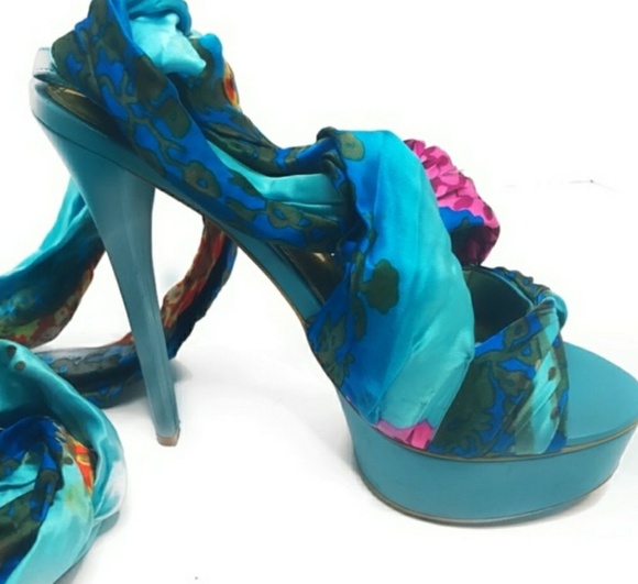 Bebe Scarlett Scarf heels size 10 Blue - Picture 5 of 5